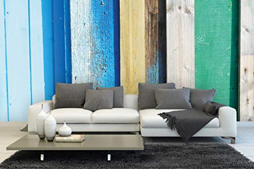 Glücksvilla - Fototapete, selbstklebend (600 x 300 cm (BxH) - div. Maße - Vlies-Tapete XXL moderne Wand-Deko - Bretter, die die Welt bewegen - Holz Struktur Kunst Holzwand Holzoptik bunt x von Glücksvilla