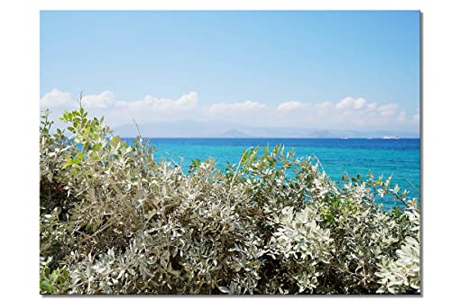 Glücksvilla - Strand-Idylle auf Naxos 2 - div. Maße (modernes Leinwand-Bild 2 cm, 40 x 30 cm) aus DE - Kunstdruck XXL Deko-Wandbild quer - maritime Fotografie Meer Strand Macchia Busch Natur von Glücksvilla