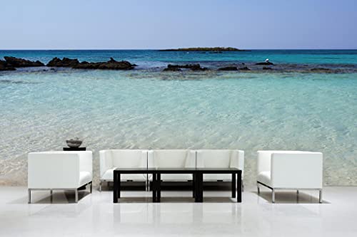 Glücksvilla - selbstklebende Fototapete (600 x 250 cm (BxH) - div. Maße - Vlies-Tapete XXL moderne Wand-Deko - Kreta - Am Elafonissi Beach - Griechenland Strand Meer Ägäis Küste Fotografie von Glücksvilla