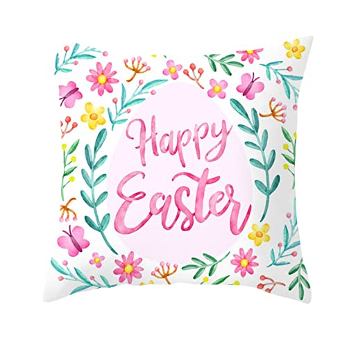 1/4PC Osterhase Kissenbezug Outdoor Osterdeko Kissenhülle Moderne Frühling Ostern Dekokissen Ostereiern Sofakissen Kissenbezüge für Sofa Wohnzimmer Zierkissen Ostern Dekor, 45 x 45 cm (D, One Size) von Glücksvogel