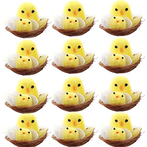 12 Stück Flauschige Küken Osterdekorationen Küken Deko Osterdeko Tischdeko Küken Kücken Küken Mini Osterküken Tierfiguren Küken Geschenke Frühling Huhn Plüsch Küken Party Dekoration (Yellow, One Size) von Glücksvogel