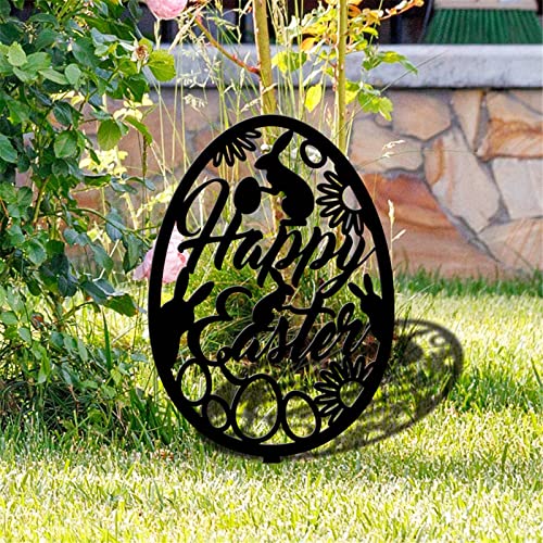 Gartendeko Metall Osterhase Ostereier Osterdeko Garten Frühlings Deko Ostern Kaninchen-Form Gartenstecker Gartendeko Osterstecker Osterhasen Figuren Draußen Deko Ostern Geschenke für (Black, One Size) von Glücksvogel