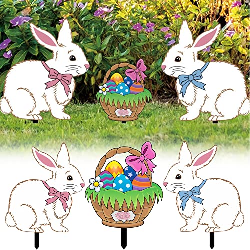 Gartenstecker Osterhasen mit Ostereier Osterdeko Große Hasen Dekofiguren Gartenstecker Vintage Ostern Gartendeko für draußen und drinnen Gartendeko Frühling, Deko Ostern Hase außen innen (D, One Size) von Glücksvogel