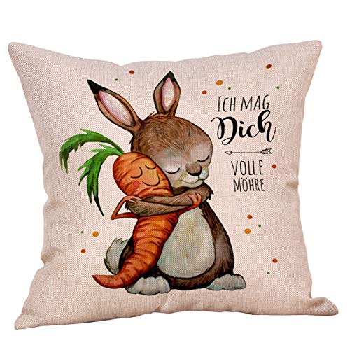 Kissenbezug Ostern 45x45 cm Baumwolle Leinen Kissenbezüge Kissenhülle Osterhase Dekokissen Couchkissen Zierkissen Deko für Sofa Bett Wohnzimmer Schlafzimmer, Ostern Geschenk (D, One Size) von Glücksvogel