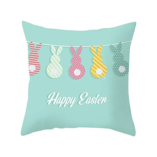 Hasen Ostern Kissenbezug, Osterdeko 45x45 cm Modern Blumen Frohe Ostern Kissenbezug Winter Frühling Sommer Saisonnal Happy Easter Häschen Kissenhülle Zierkissenbezug Couch Wohnzimmer (B, One Size) von Glücksvogel