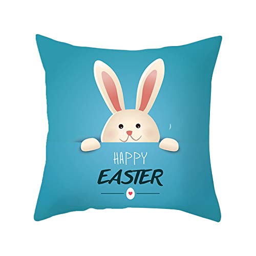 Hasen Ostern Kissenbezug, Osterdeko 45x45 cm Modern Blumen Frohe Ostern Kissenbezug Winter Frühling Sommer Saisonnal Happy Easter Häschen Kissenhülle Zierkissenbezug Couch Wohnzimmer (J, One Size) von Glücksvogel