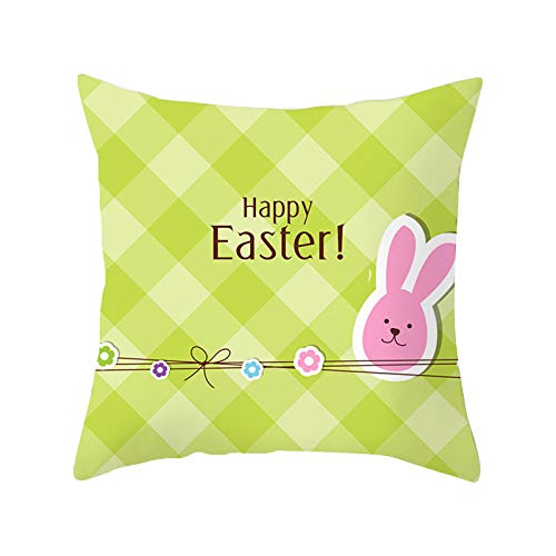 Hasen Ostern Kissenbezug, Osterdeko 45x45 cm Modern Blumen Frohe Ostern Kissenbezug Winter Frühling Sommer Saisonnal Happy Easter Häschen Kissenhülle Zierkissenbezug Couch Wohnzimmer (L, One Size) von Glücksvogel