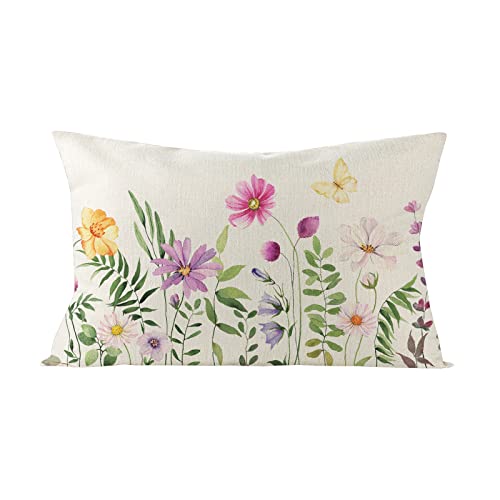 Kissenbezüge Frühling Outdoor Schmetterling Blumen Kissenbezug Patio Garten Sommer Kissenhülle Polyester Leinen Dekorativ Kissen Home Dekor für Wohnzimmer Terrasse Büro Auto Couch,50x30 (J, One Size) von Glücksvogel