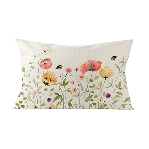 Kissenbezüge Frühling Outdoor Schmetterling Blumen Kissenbezug Patio Garten Sommer Kissenhülle Polyester Leinen Dekorativ Kissen Home Dekor für Wohnzimmer Terrasse Büro Auto Couch,50x30 (L, One Size) von Glücksvogel