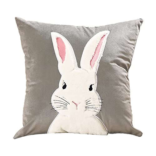 Kissenbezug Ostern Hase Stickerei Osterdeko Samt Kissenhülle Ostern Sofa Kissen Häschen Blumen Ostereiern Kissenbezüge Dekokissen für Frühling Zierkissenhülle Couch Sofa Schlafzimmer (C, One Size) von Glücksvogel