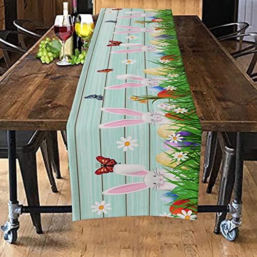 Mode Bunt Ostern Tischläufer Frühling Ostern Tischläufer Hasen und Eier Druck, Waschbar Tischdecke Ostern Küche Esstisch Dekoration für Drinnen Und Draußen Urlaub Party Wohnzimmer Dekor (H, One Size) von Glücksvogel