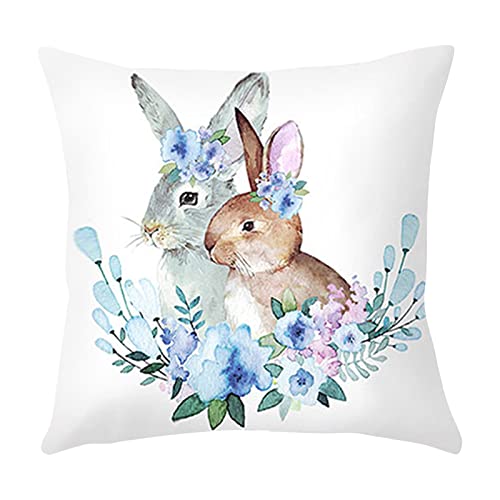 Osterdeko Kissenbezug Ostern Kissenhülle Moderne Frühling Osterhase Kissenbezüge Kaninchen Blumen Dekorativ Zierkissenbezüge für Ostern Sofa Büro Auto Schlafzimmer Zuhause Dekor, 45x45cm (B, One Size) von Glücksvogel