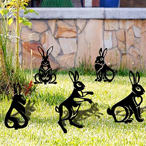 Osterdeko Osterhase Frühlings Deko Ostern Osterhase Garten Gartenstecker Kaninchen-Form Gartendeko Osterstecker Osterhasen Figuren Draußen Deko Ostern Geschenke Gartendeko Metall Deko (F, One Size) von Glücksvogel