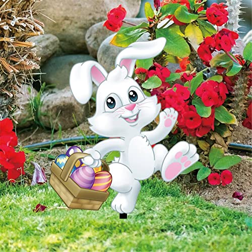 Osterhase Osterdeko Hase Gartendeko Figur Vintage Deko Frühling Gartendeko Metall Ostereier Osterdeko Ostern Gartenstecker Hasen Figuren Draußen Deko Ostern Geschenke Deko für (White, One Size) von Glücksvogel