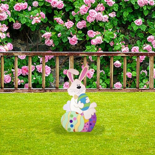 Osterhase Osterdeko Hase Gartendeko Figur Vintage Deko Frühling Gartendeko Metall Ostereier Osterdeko Ostern Gartenstecker Hasen Figuren Draußen Deko Ostern Geschenke Deko für (XA-White, One Size) von Glücksvogel