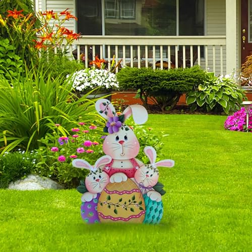 Osterhase Osterdeko Hase Gartendeko Figur Vintage Deko Frühling Gartendeko Metall Ostereier Osterdeko Ostern Gartenstecker Hasen Figuren Draußen Deko Ostern Geschenke Deko für (XC-A, One Size) von Glücksvogel