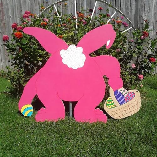 Osterhase Osterdeko Hase Gartendeko Figur Vintage Frühling Gartenstecker Osterstecker Handmade Garten Stecker Deko Ostern Hase Werbeschilder Gartenschilder für draußen drinnen (NT-Hot Pink, One Size) von Glücksvogel