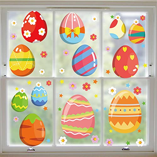 Ostern Fensterbilder Selbstklebend Frühling Osterdekoration, Fensterdekoration Ostern Wiederverwendbar mit Hasen Ostereier Muster, Fenster Aufkleber Sticker Dekorationen für Ostern (C, One Size) von Glücksvogel