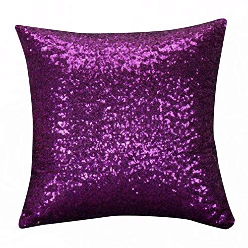 Pailletten Kissen Dekorativ Glitzer Pailletten Kissenbezug Zierkissen 40 x 40 cm Pailletten Kissenbezüge Dekokissen Kissenhülle mit Verstecktem Reißverschluss für Sofa Auto Zuhause (Purple, One Size) von Glücksvogel