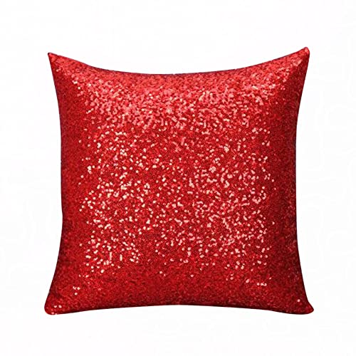 Pailletten Kissen Dekorativ Glitzer Pailletten Kissenbezug Zierkissen 40 x 40 cm Pailletten Kissenbezüge Dekokissen Kissenhülle mit Verstecktem Reißverschluss für Sofa Auto Zuhause (Red, One Size) von Glücksvogel