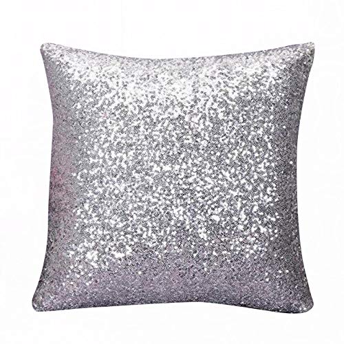 Pailletten Kissen Dekorativ Glitzer Pailletten Kissenbezug Zierkissen 40 x 40 cm Pailletten Kissenbezüge Dekokissen Kissenhülle mit Verstecktem Reißverschluss für Sofa Auto Zuhause (Silver, One Size) von Glücksvogel