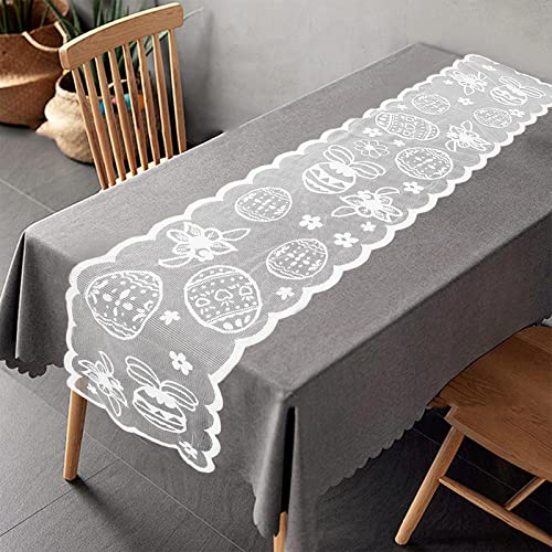 Tischserie Ostermotiv Hasen Stickerei Weiß-Bunt Ostern Tischdecke Spitze Mitteldecke Frühling Osterhasen Tischband Tischdeko Ostereier Osterdekoration für Osterndeko Frühlingdeko (33 (White, One Size) von Glücksvogel