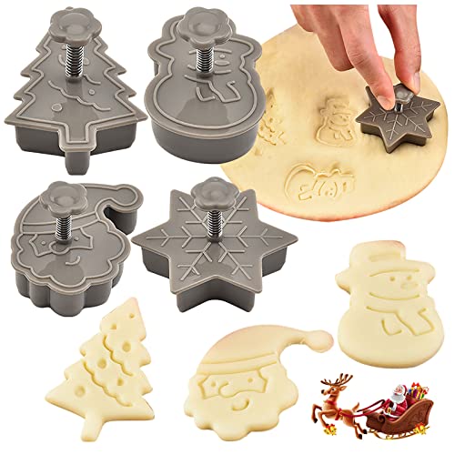 Weihnachts Ausstechformen 4 Stück, Keksausstecher Weihnachten Plätzchen Ausstecher Gebäckausstecher Keks Stempel Formen Weihnachtsausstecher Set für Weihnachten (Grey-a, One Size) von Glücksvogel