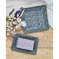 Keramik Badset Mit Seifenschale Und Ablageschale in Grau Floralem Muster, Boho, Handgetöpferte Seifenablage von GluecksvogelCeramics