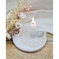 Keramik Kerzenständer in Weiß-Beige Mit Mandala Handgefertigt - Boho Kerzenhalter Für Stabkerzen, Bohemian Tischdeko, Geschenk von GluecksvogelCeramics