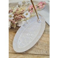 Keramik Räucherstäbchenhalter Lebensblume, Blume Des Lebens in Weiß-Beige Handgetöpfert von GluecksvogelCeramics