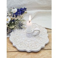 Kerzenständer in Weiß-Beige Mit Mandala Aus Keramik Handgefertigte - Boho Kerzenhalter von GluecksvogelCeramics