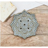 Seifenschale Aus Keramik in Grau-Beige Mit Mandala Muster, Seifenablage Handgetöpfert von GluecksvogelCeramics