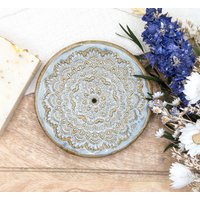Runde Seifenschale Aus Keramik in Grau-Blau Mit Mandala Muster, Seifenablage Handgetöpfert von GluecksvogelCeramics