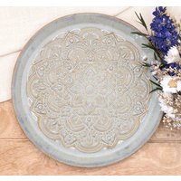 Runder Keramik Teller Mit Mandala in Grau-Beige, Boho, Servierteller Bohemian Handgefertigt, Speiseteller, Frühstücksteller, Kuchenteller von GluecksvogelCeramics