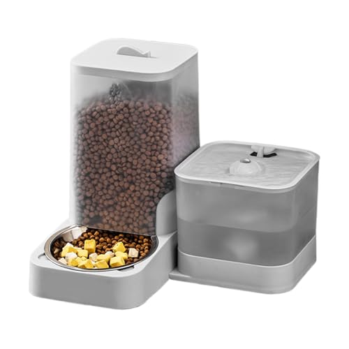Automatischer Katzenfutterautomat,Futterspender mit Wasserspender | Futterbehälter Aufbewahrung Mit Edelstahlnapf Für Haustiere von Glugahrif