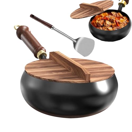 Glugahrif Pfannen-Set, antihaftbeschichtet, mit Deckel, Bratpfanne mit Spatel, flacher Boden, asiatischer Wok, Küchenutensilien, Haus & Restaurant Glugahrif Pfannen-Set, antihaftbeschichtet, mit Deckel, Bratpfanne mit Spatel, flacher Boden, asiatischer Wok, Küchenutensilien, Haus & Restaurant von Glugahrif