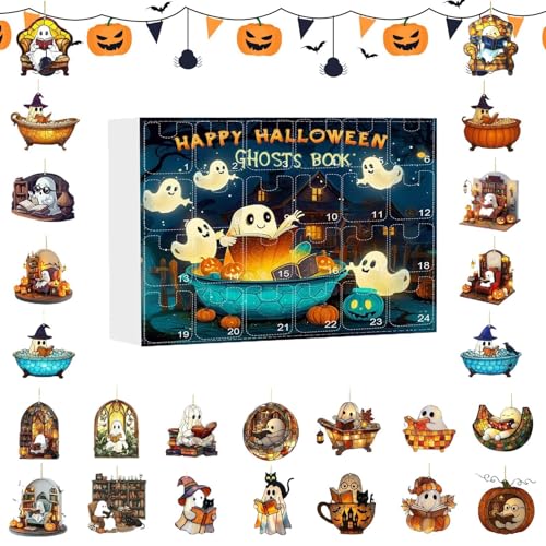 Halloween-Countdown-Kalender | Adventskalender Geist Ornament | Flaches Pendelornament 2D aus Acryl für Baum Wanddekoration Fenster | Festliches Zubehör für Familie von Glugahrif