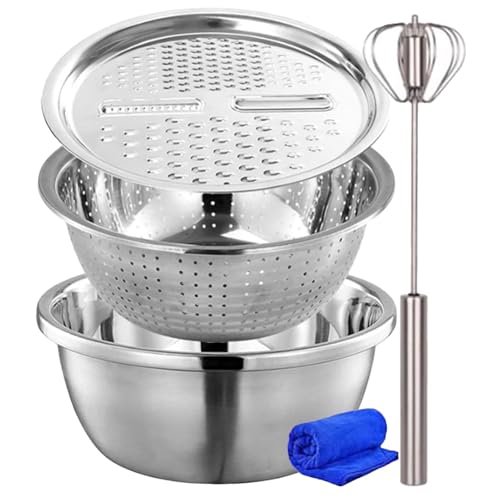 Lebensmittelprüfer mit Reibe, Reibeschüssel - Edelstahlbecken mit Reibe-Sieb | Sabbern mit Mischbehälter-Set, multifunktionales Küchenhelfer-Set für Obst von Glugahrif