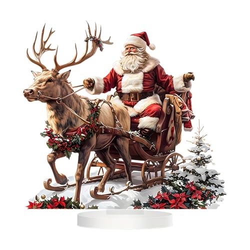 Weihnachtliche Miniatur-Figuren Winterwelt-Szene Szenerie Weihnachtsmann Im Schlitten Mit Rentieren, Weihnachtliche Miniatur-Figuren 2D-Acryl-Weihnachtsmann Auf Schlitten Mit Rentierdekorationen von Glugahrif