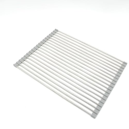 Gluhbirnen Aufrollbares Geschirrabtropfgestell, Dish Drying Rack, Abtropfgestell Geschirr, Faltbare Geschirrabtropfgestell über Dem Spülbecken, Abtropfgitter, Rostfreier Stahl, Grau, 37 * 23CM von Gluhbirnen