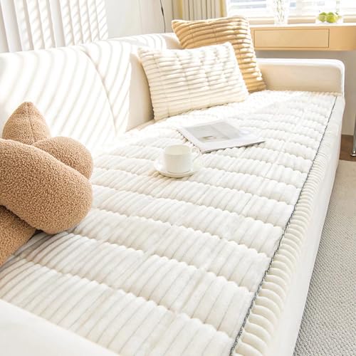 Gluhbirnen Dicke Sofabezug, Sofa Überzug, Universal Couch Decke aus Cord für 2 3 4 Sitzer, Couchschoner, Sofa Überwurfdecke, Anti-Rutsch Couch Überzug, Cremeweiß, 80 * 120CM von Gluhbirnen