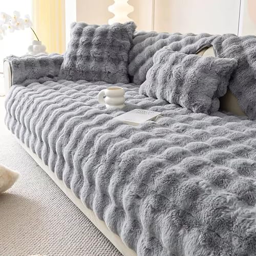 Gluhbirnen Kaninchen Plüsch Sofabezug, Sofa überwurfdecke, Sofa Überwurf, Sofaschoner rutschfest, Warmer Super Weicher Plush Sofabezug für Sofa, Hellgrau, 70 * 180CM von Gluhbirnen