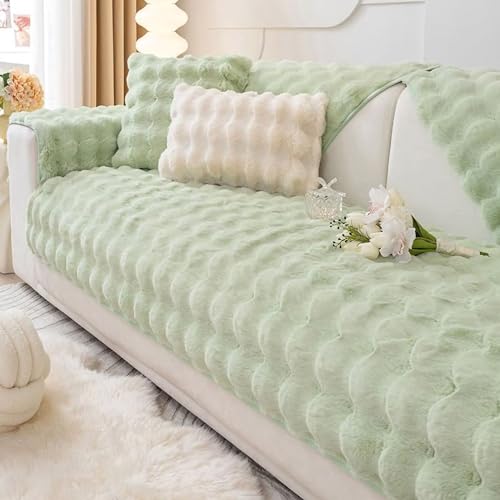 Gluhbirnen Kaninchen Plüsch Sofabezug, Sofa überwurfdecke, Sofa Überwurf, Sofaschoner rutschfest, Warmer Super Weicher Plush Sofabezug für Sofa, Matcha, 70 * 180CM von Gluhbirnen