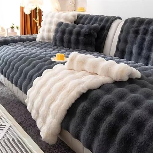 Gluhbirnen Kaninchen Plüsch Sofabezug, Sofa überwurfdecke, Sofa Überwurf, Sofaschoner rutschfest, Warmer Super Weicher Plush Sofabezug für Sofa, Schwarzgrau, 70 * 210CM von Gluhbirnen