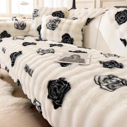 Gluhbirnen Kissenbezug, Weiche Plüsch Sofabezug, Couch überzug, Sofadecken für Sitzfläche, rutschfeste Sofa überzug 1 2 3 4 Sitzer, Flauschiger Kunstpelz Sofa Sitzkissenbezug, Schwarzrosa, 45 * 45CM von Gluhbirnen