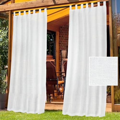 Gluhbirnen Outdoorvorhänge, Outdoor Vorhänge mit Ösen Wasserdicht, 2 Tabletten Balkon Vorhang, Vorhänge Blickdicht, Sonnenschutz Vorhang, Outdoor Gardinen, Vorhang Pavillon, Weiß, 132 * 241CM von Gluhbirnen