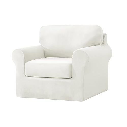 Gluhbirnen Sofa Sitzkissenbezug, Samt Sofabezug, Elastisch Sofa Sofabezug, sofaschoner rutschfest, Extra weicher Sofabezug aus Samt, 1 Sitzer, 1 Rückenlehne und 1 Kissenbezug, 3Stück, Weiß von Gluhbirnen