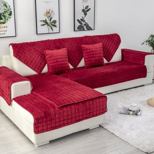 Gluhbirnen Sofa Überzug l Form, Sofadecken für Sitzfläche, Sofabezug 1 2 3 4 Sitzer, Weiche Chenille Couch Überzug, Überwurfdecken für Sofa, SofaDecke Überwurf, Großes Rot, 70 * 150CM von Gluhbirnen
