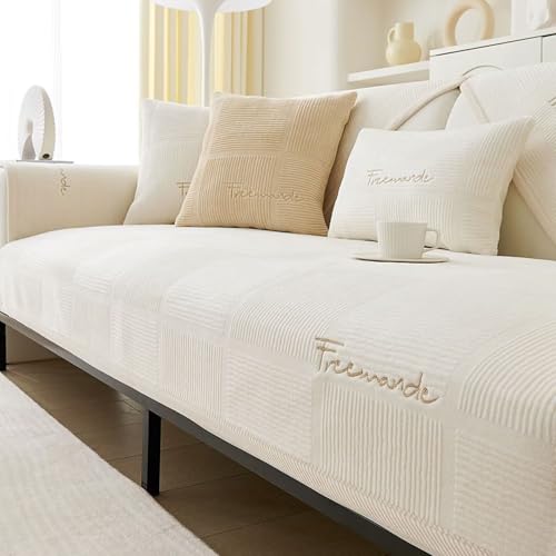 Gluhbirnen Sofa Überzug 1/2/3/4 Sitzer, Sofadecken für Sitzfläche, Couch Überzug, Sofa Überwurfdecke, Sofabezug L Form, Sofadecke rutschfest, Hund Katze Sofaschoner, Cremeweiß, 45 * 45CM von Gluhbirnen