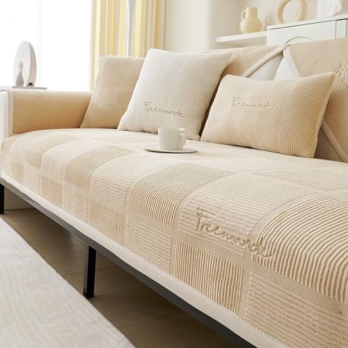 Gluhbirnen Sofa Überzug 1/2/3/4 Sitzer, Sofadecken für Sitzfläche, Couch Überzug, Sofa Überwurfdecke, Sofabezug L Form, Sofadecke rutschfest, Hund Katze Sofaschoner, Hellbraun, 90 * 160CM von Gluhbirnen